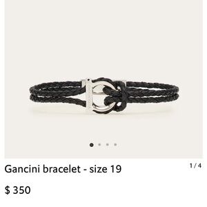 Salvatore Ferragamo Black Braided Bracelet with Silver Gancini Clasp
